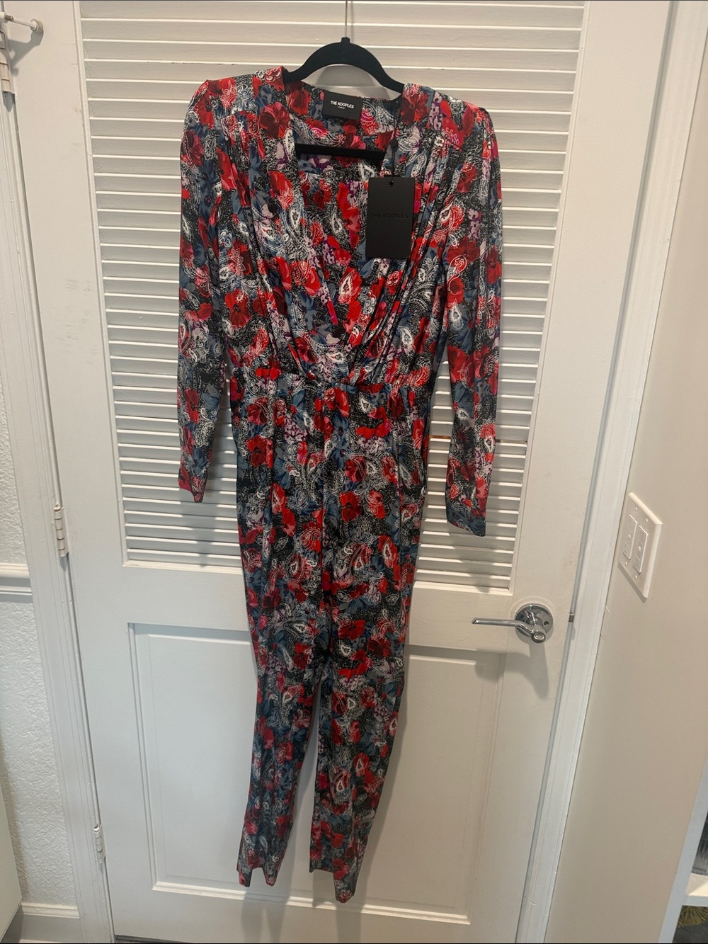The Kooples Red and Blue Floral Wrap Jumpsuit size 1 - Picture 5 of 11